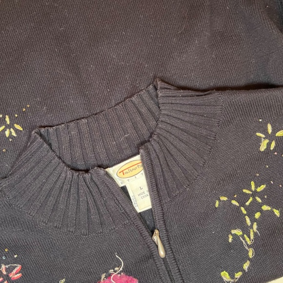 Talbots Sweater Black Full Zip Angel Fairy Mock Neck Long Sleeve Womens Large. - Picture 7 of 14